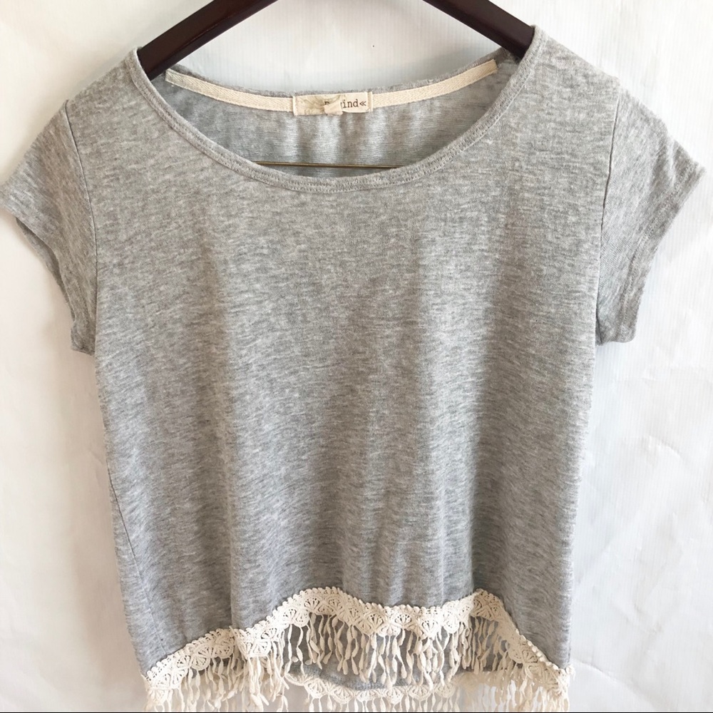 Rewind Brand Tee w/Crochet Fringe